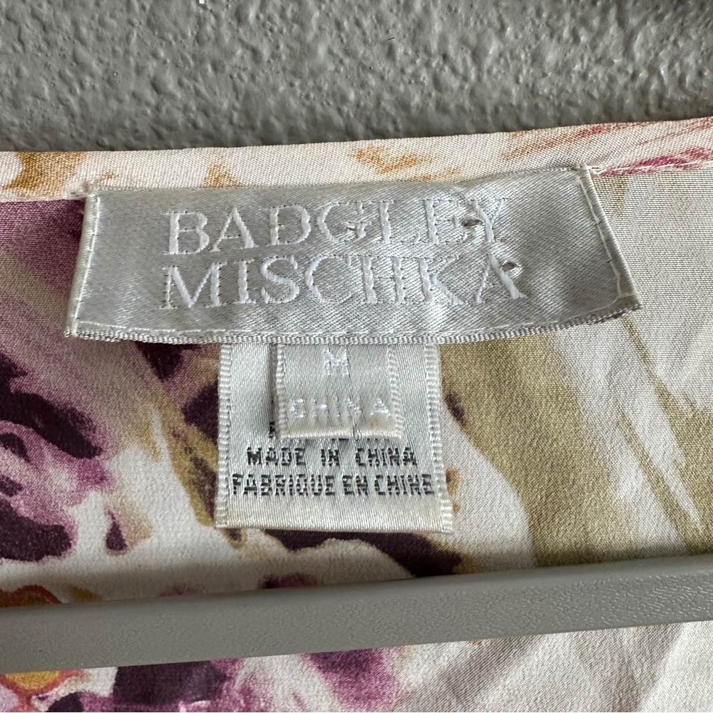 Badgley Mischka Silk Beaded Floral Kaftan Mini Dress Medium - Picture 2 of 16